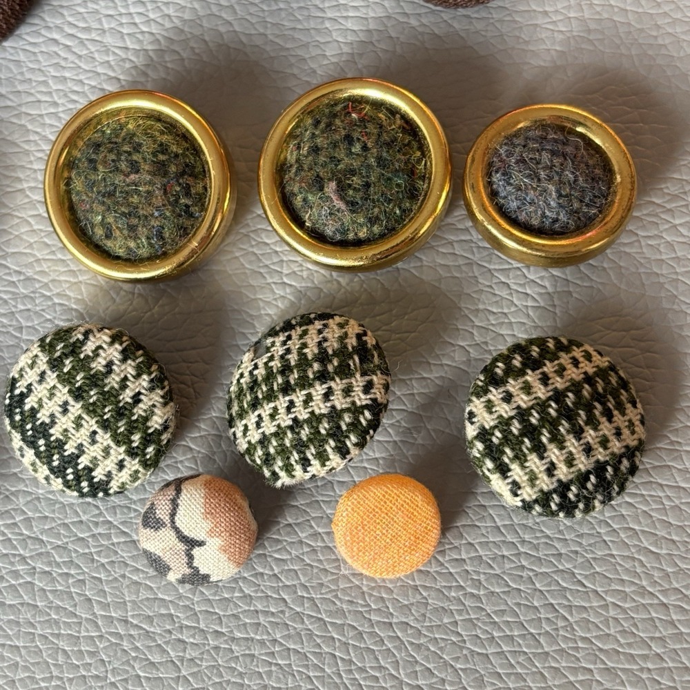 Vintage Fabric Covered Button Lot 1930s–50s Wool Tweed Satin & Thread Wrapped - Picture 4 of 16